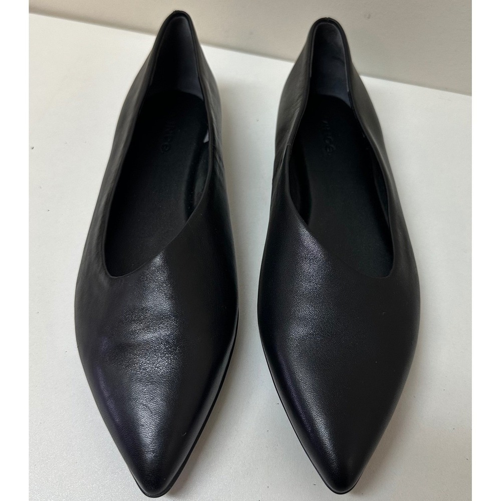 Vince Lex Black Leather Pointed Toe Ballet Flats Womens 8.5 M EUR 38.5 - Picture 2 of 8